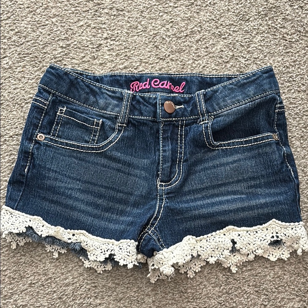 Red Camel Blue and White Lace Trim Shorts Girls size 12